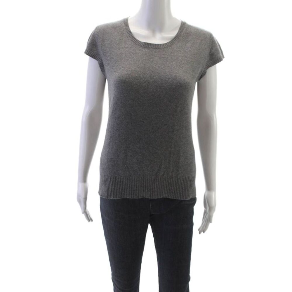 Christopher Fischer Women Gray Cashmere Pullover Sweater Short Sleeve Size L